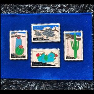 💙💙RARE 4 piece set 1987 Catcus 20 cent stamp pins 💙💙
